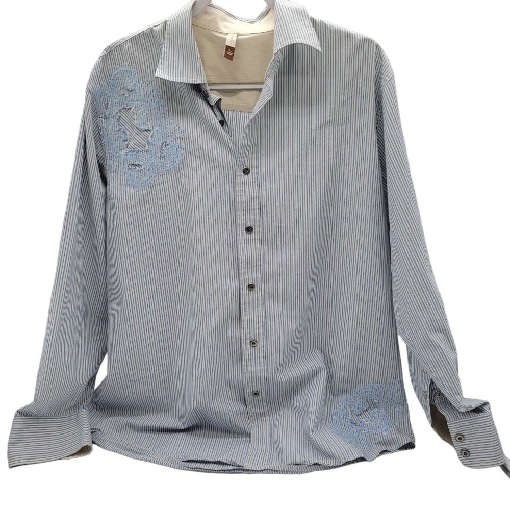 Transcript Embroidered Decorative Button Down Collar Shirt Mens Sz XL - Picture 2 of 10